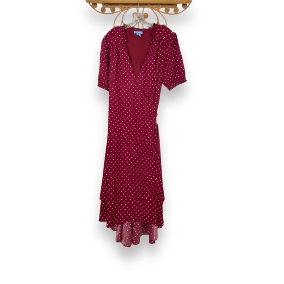 Draper James Naomi Wrap Dress in Merlot Polka Dot 18 - Picture 2 of 7